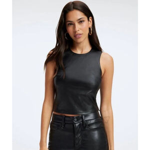 Women's GOOD AMERICAN Black Faux Leather Cropped Tank Top Size M